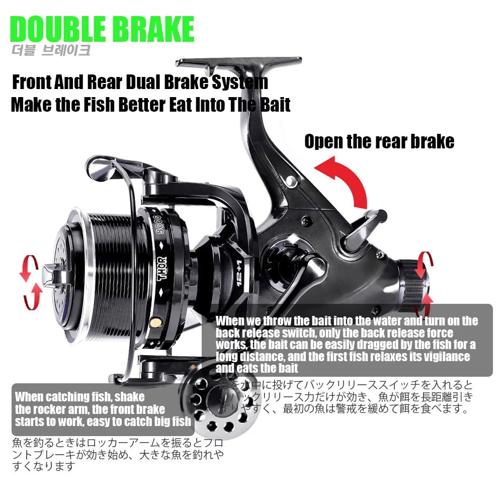 Nouveau Moulinet De pêche à la carpe moulinets à filature Max Double traînée 27kg 12 + 1BB Carretilha De Pesca accessoires Mar Peche En Mer sel/eau douce