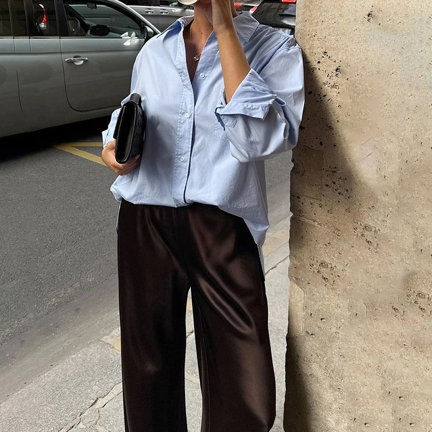 Pantalon ample en crêpe rose pour femme — rue chic, plissé, vintage, taille haute, 2025