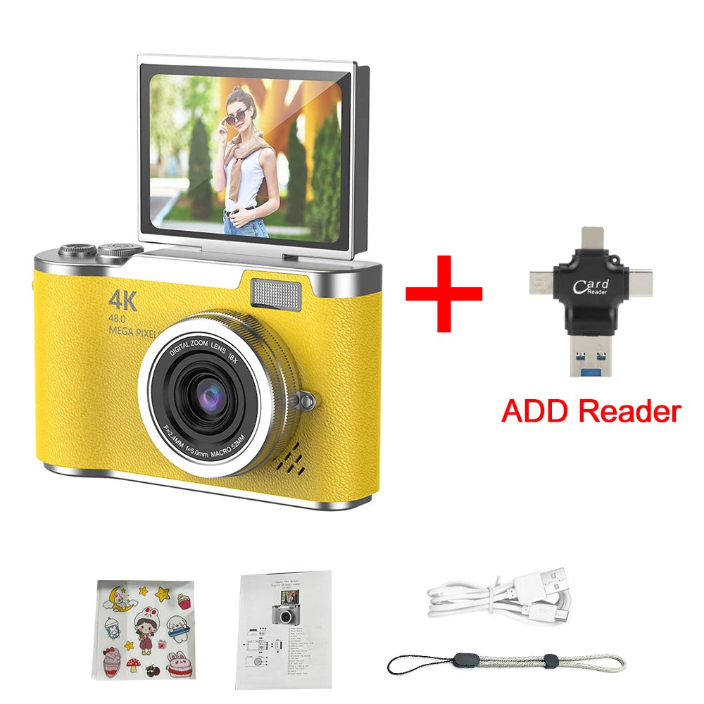 New 4K CCD 8X Digital Zoom Digital Camera for Students 48MP Compact Digital Photography Camera 180 Flip Screen Selfile Camera