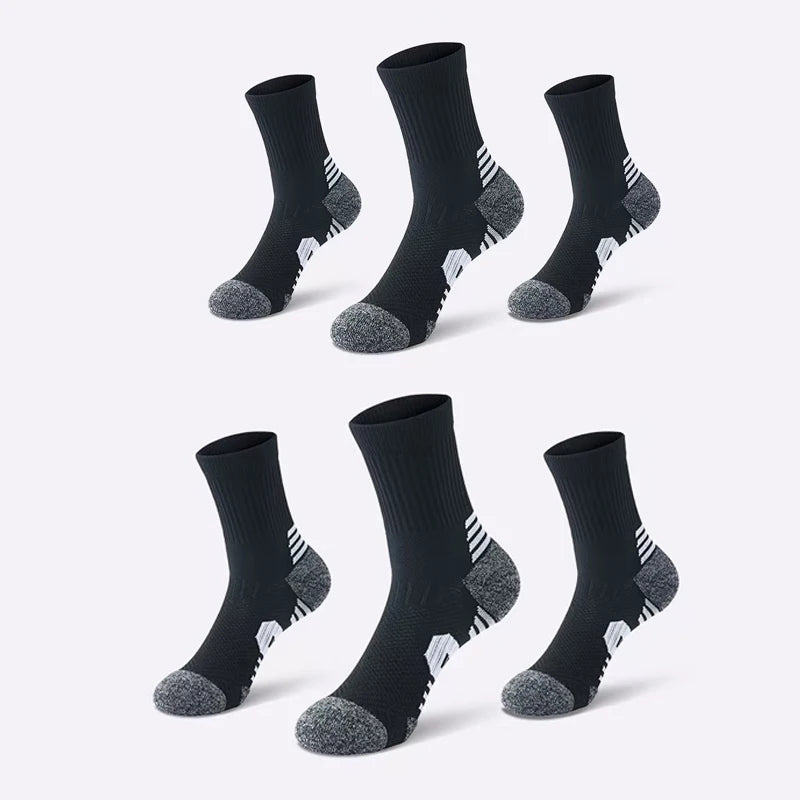3 paires de chaussettes atétiques pour hommes, chaussettes de sport respirantes, de course en plein air, de Compression, longues, noires, blanches, bleues, extensibles