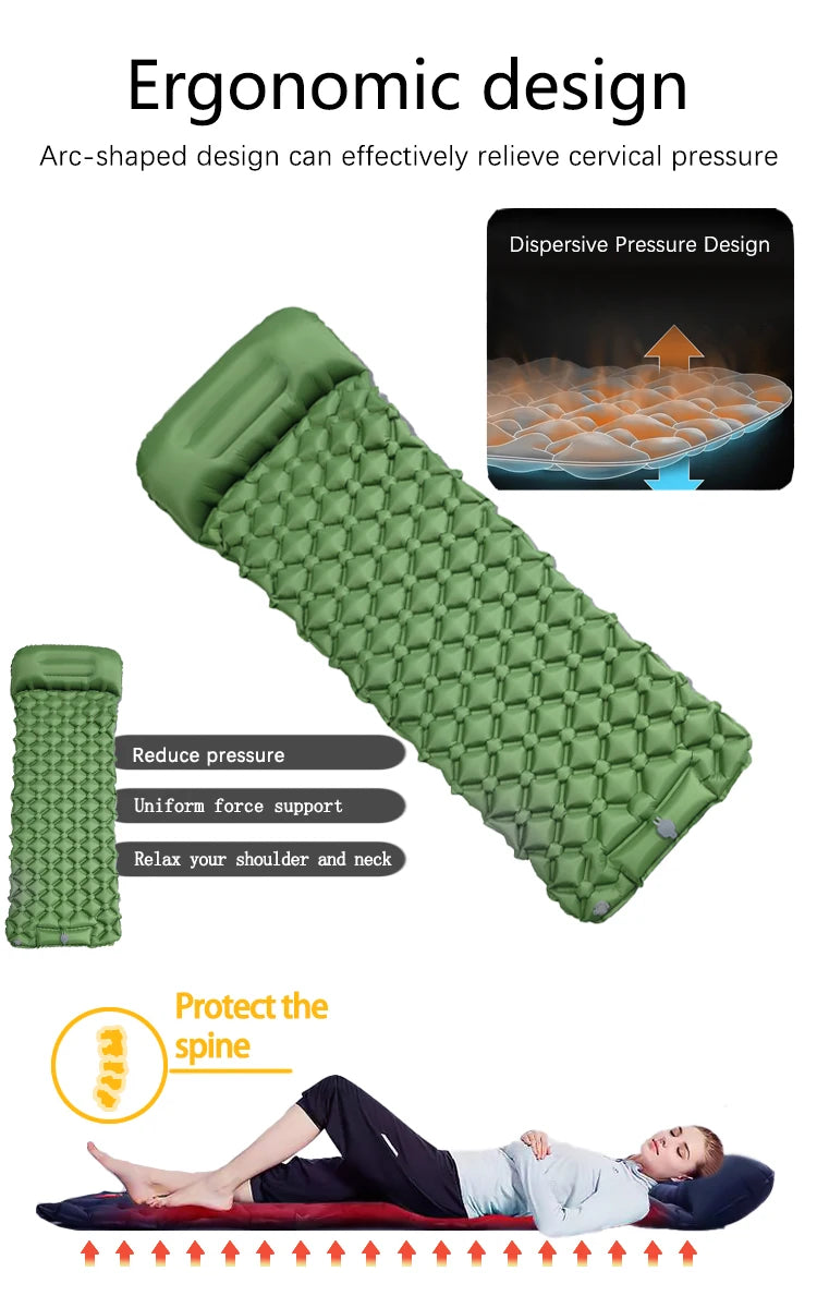 Tapis de couchage pliant pour Camping en plein Air, matelas gonflable de plage avec oreillers, tapis d'air ultraléger pour voyage et randonnée, nouveau