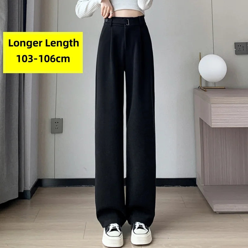Seoul Autumn/Winter Thickened Wool Casual Loose Full Length Trousers 2025 New Button High Waist Chic Wide Leg Pants Women