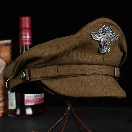 Gorra marinera retro con visera para hombres y mujeres, sombrero militar de lona para primavera, cinturón de águila gris, gorra de locomotora, 2024