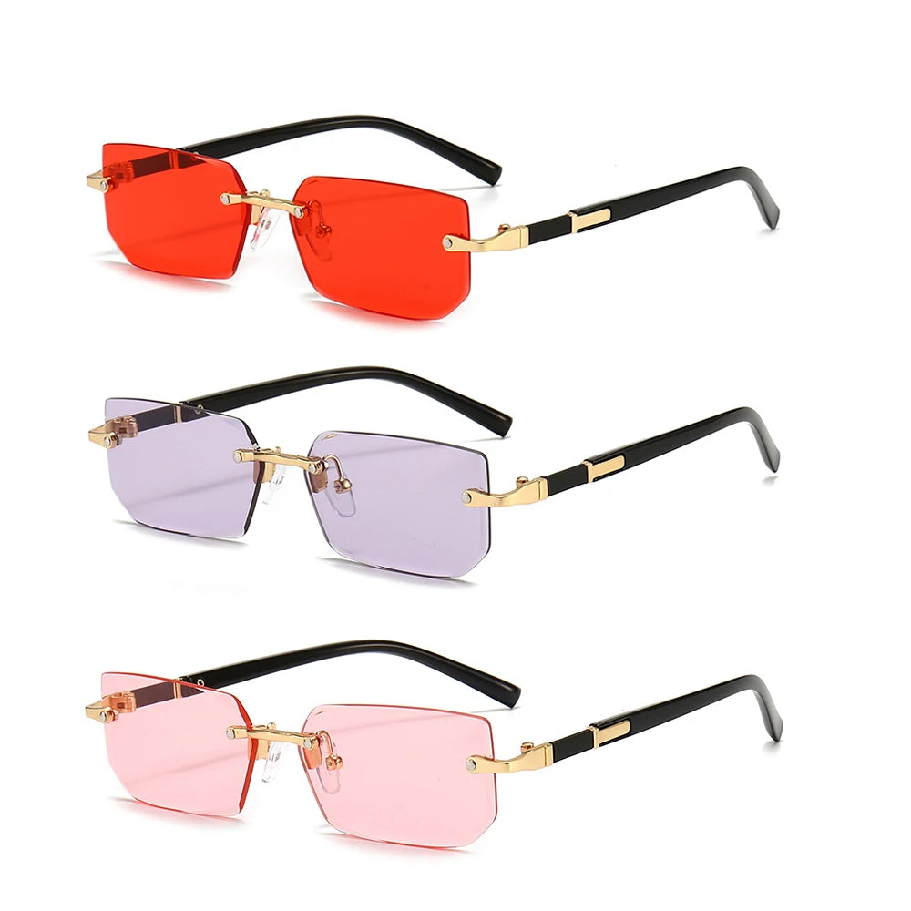 Rimless Rectangular Sunglasses for Men and Women, Popular Shades, Small Square Sunglasses, Summer Travel Fashion