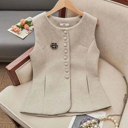 Abricot Lady Chalecos Slim Fit otoño invierno mujer lana chalecos ropa 2025 alta calidad prendas de vestir exteriores estilo coreano ropa única