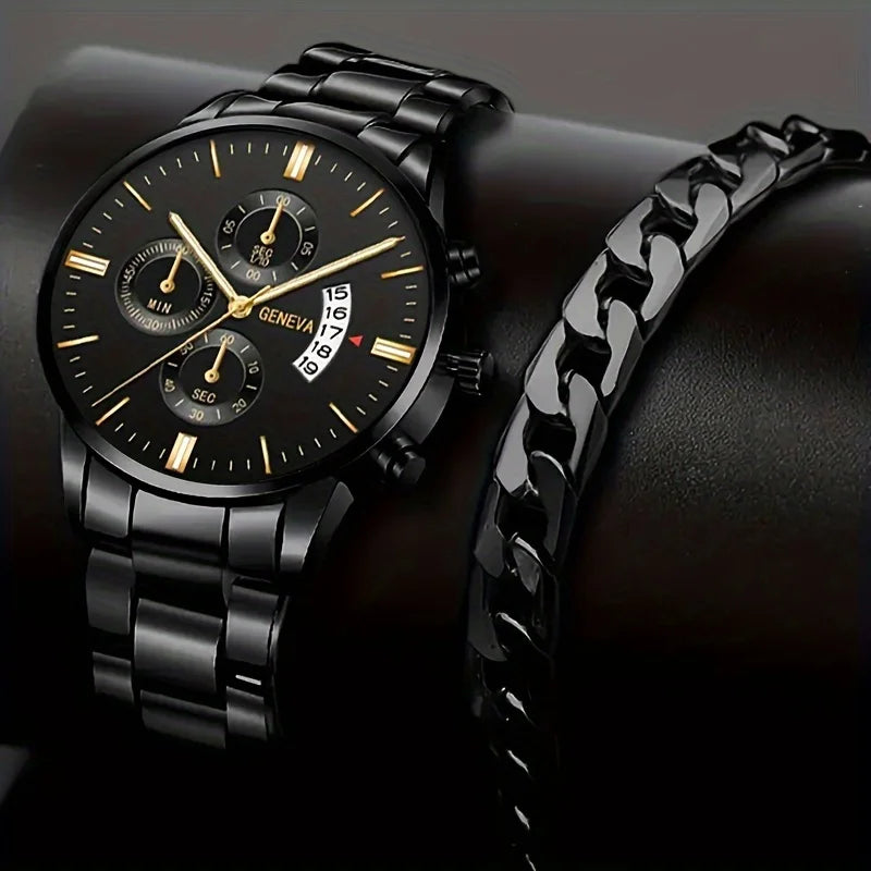 Men's Fashion Stainless Steel Watch Luxury Calendar Quartz Wristwatch Men's Business Watches for Men Clock Men's Watch