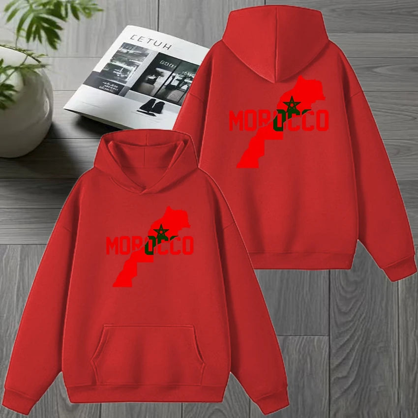 Otoño invierno Marruecos Harajuku Novedad sudadera con capucha negra de doble cara para hombre y mujer, forro polar, jersey informal, moda unisex