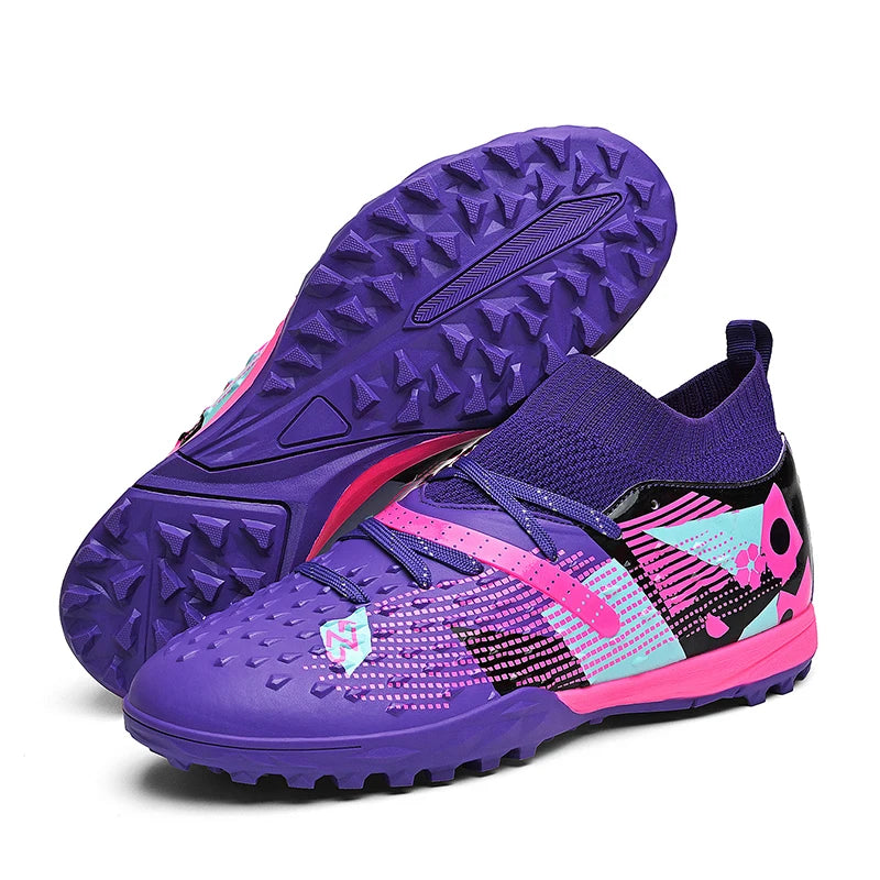 qztzx Chaussures de Football FG & Futsal Homme Cuir Verni Montantes — Ultra-légères, Professionnel EU 32–48