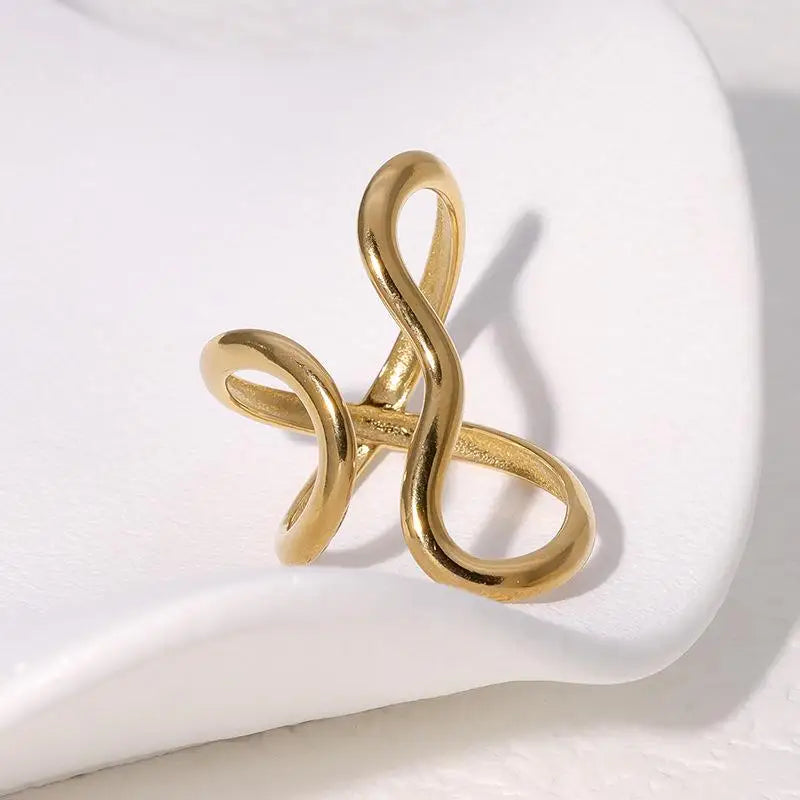 Women's Open Waterproof Stainless Steel Ring, Personality Charms, 18K Real Gold PVD Plated, Trendy Jewelry for Women
