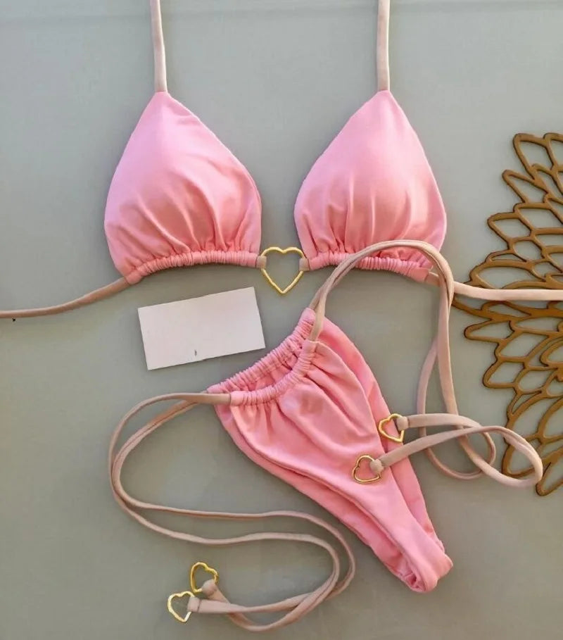 RUOTONSEPT-Maillot de bain deux pièces sexy pour femme, bikini brésilien, couleur unie, col licou, triangle, culotte tanga