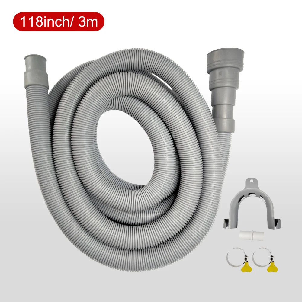 Washing Machine and Dishwasher Drain Hose Kit, including Flexible Corrugated Hose, Extension Adapter and Hose Clamp, 1 Piece