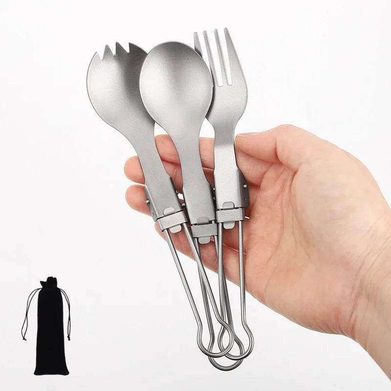 Cuillère à salade pliable en titane, cuillère à salade légère et portable pour le camping en plein air, la randonnée, le sac à dos, les voyages