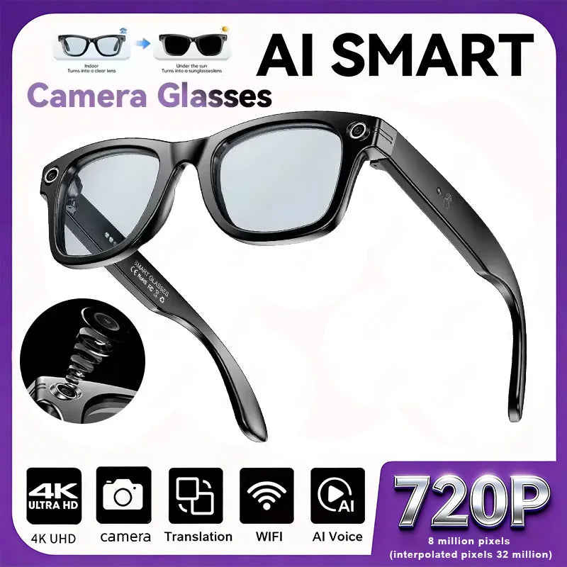 Nouvelle mise à niveau lunettes intelligentes avec caméra enregistrement vidéo AI reconnaissance Photo Bluetooth appel traduction voix lunettes de soleil hommes femmes