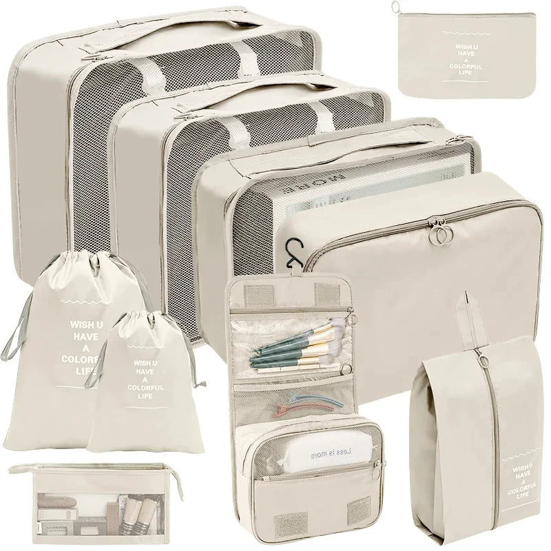 7/8/9/10 Piece Set Travel Organizer Storage Bags Suitcase Packing Cubes Set Portable Cases Luggage Clothing Shoe Tidy Folding Pouch