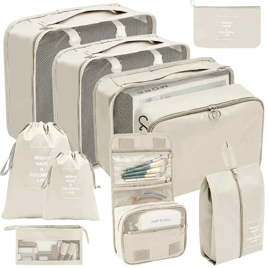 7/8/9/10 Piece Set Travel Organizer Storage Bags Suitcase Packing Cubes Set Portable Cases Luggage Clothing Shoe Tidy Folding Pouch