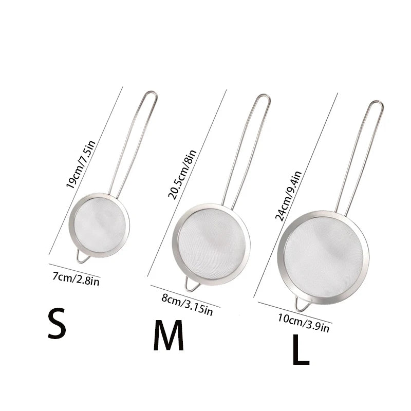 Passoire à mailles fines en acier inoxydable, avec poignée et crochet robustes, tamis pour jus de lait de soja, outils de cuisine 3 pièces