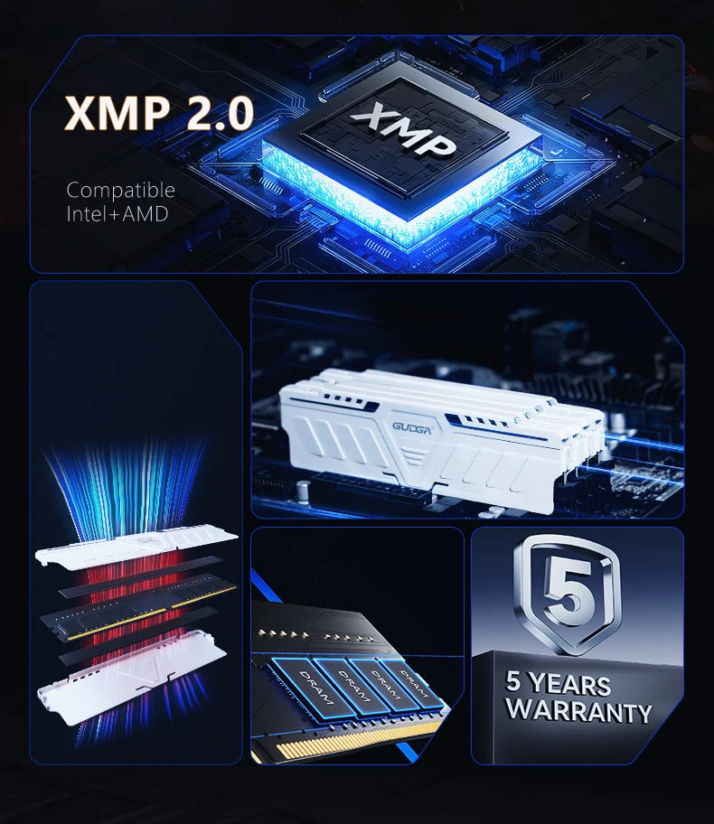 ‌ Mémoire de bureau GUDGA DDR4 RAM 3200MHz/3600MHz/2666MHz 8GB/16GB/32GB 288-Pin DIMM avec dissipateur thermique en aluminium