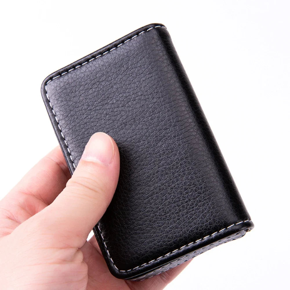 Stitched PU Leather Credit Card Holder, Business Card Case, Wallet with Magnetic Closure for Men and Women