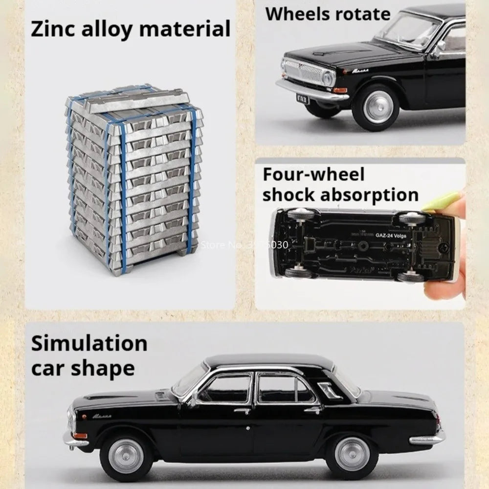 Modelos de coches de juguete GAZ-24 a escala 1:64 con ruedas, absorción de golpes, vehículos en miniatura, modelo interior simulado de coche para entretenimiento educativo infantil