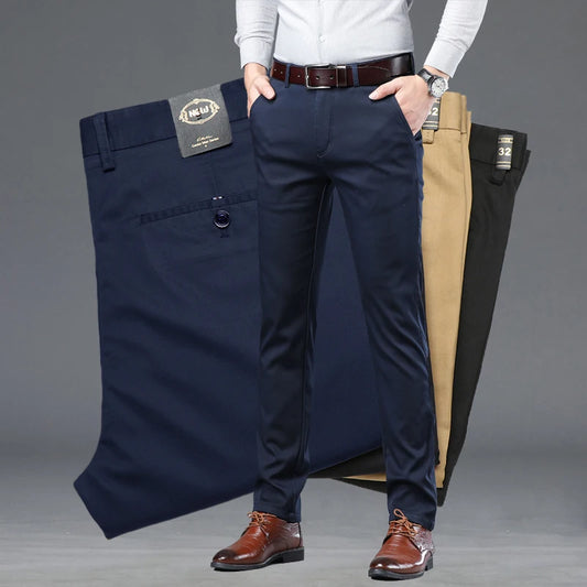 Summer Slim Men's Slim Suit Pants Fashion Business Casual Cotton Green Black Khaki Trousers Male Brand Clothing 30-40