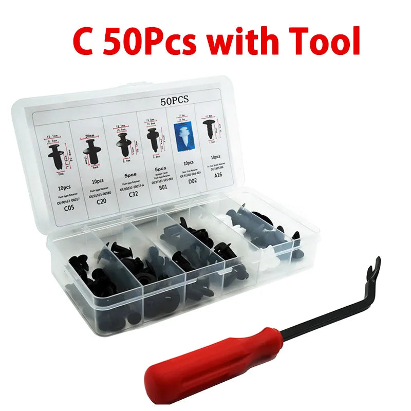 Kit de fixation de panneau de garniture de porte de pare-chocs de voiture, clip de fixation automatique mixte, poussoir de carrosserie, retenue, goupille, rivet, clips de voiture, emballage de boîte ou de sac