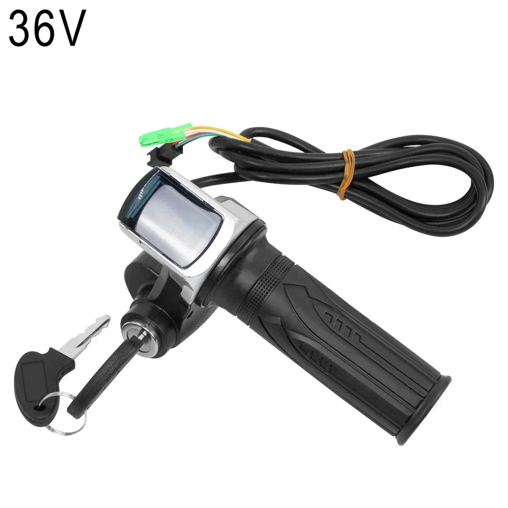 36V 48V 60V Electric Bike Throttle Grip, Electric Bicycle Handlebar with Lock, Scooter Throttle Power Indicator LED Display Key