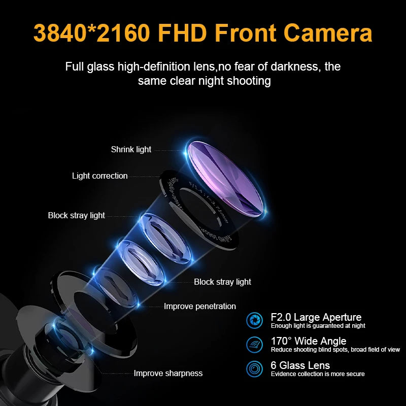 Dashcam voiture 10 pouces 4K Super Vision nocturne — écran tactile, double objectif, enregistreur de tableau de bord