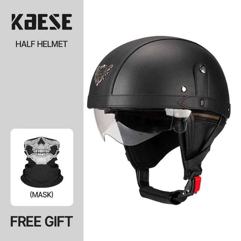 Casque Moto Demi-Visage Vintage DOT — Homme Femme Scooter Été Noir Marron