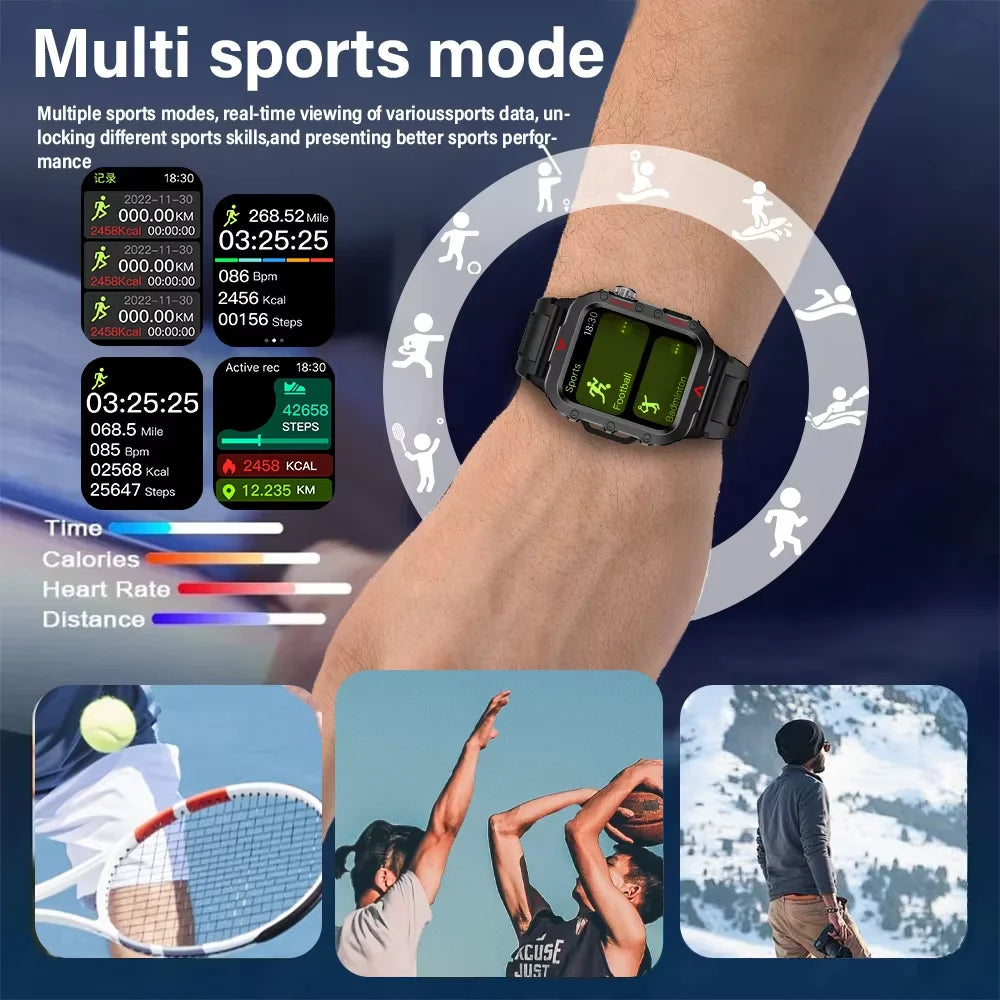 LAXASFIT nuevo reloj inteligente para hombre con linterna LED, reloj inteligente deportivo para exteriores, reloj de pulsera con monitoreo de salud