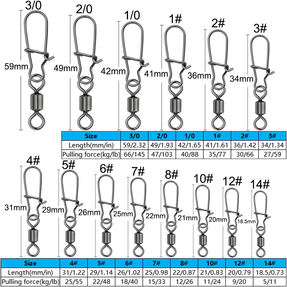 Connecteur à pression pivotant, anneau roulant, matériel de pêche, crochet à boucle, Kit de leurre, connexion de fil, 50 à 100 pièces, équipement de roulement, 100 pièces/boîte