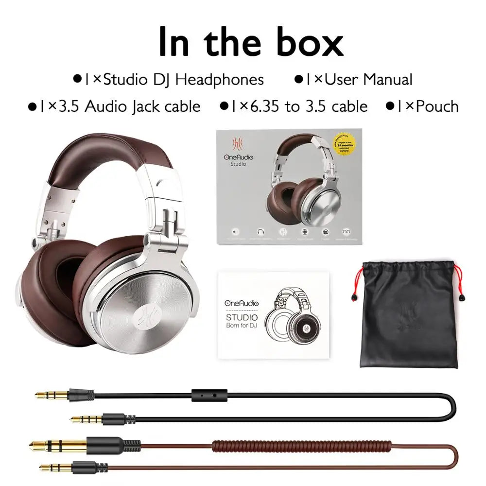 Casque DJ de studio professionnel avec microphone — sur-oreille, filaire, moniteur HiFi, pliable, jeu