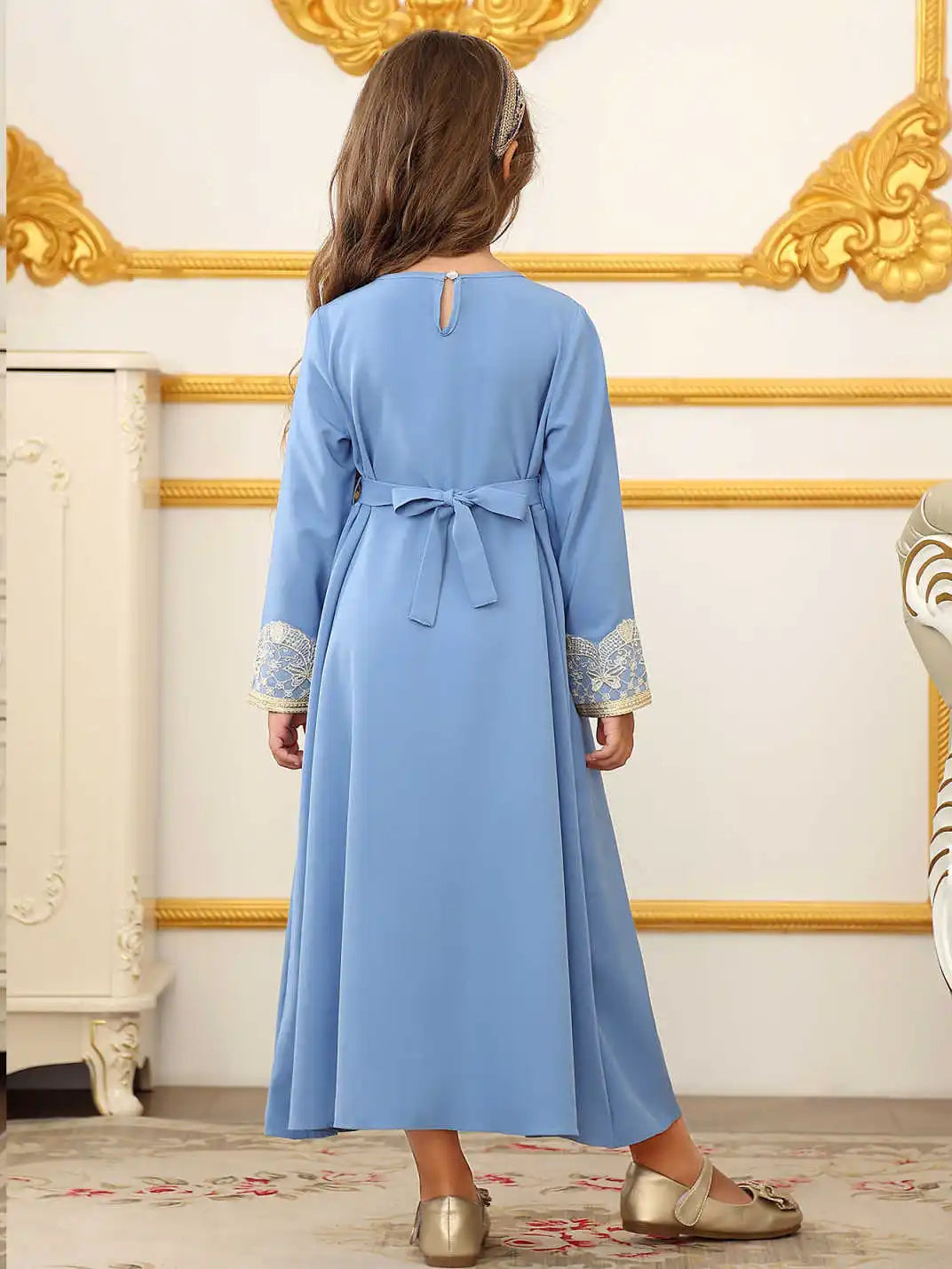 Moroccan Middle Eastern Ethnic Lace Dress for Muslim Girls from Dubai, Islamic Wedding Ramadan Festival Costume