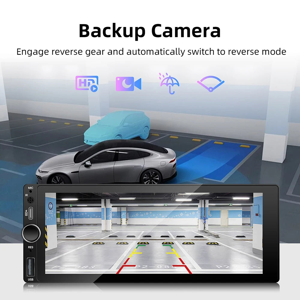 1DIN 6.86 inch Universal MP5 Car Radio Support Wireless Carplay Android AUTO AUX USB BT Touch Screen Multimedia Video Player
