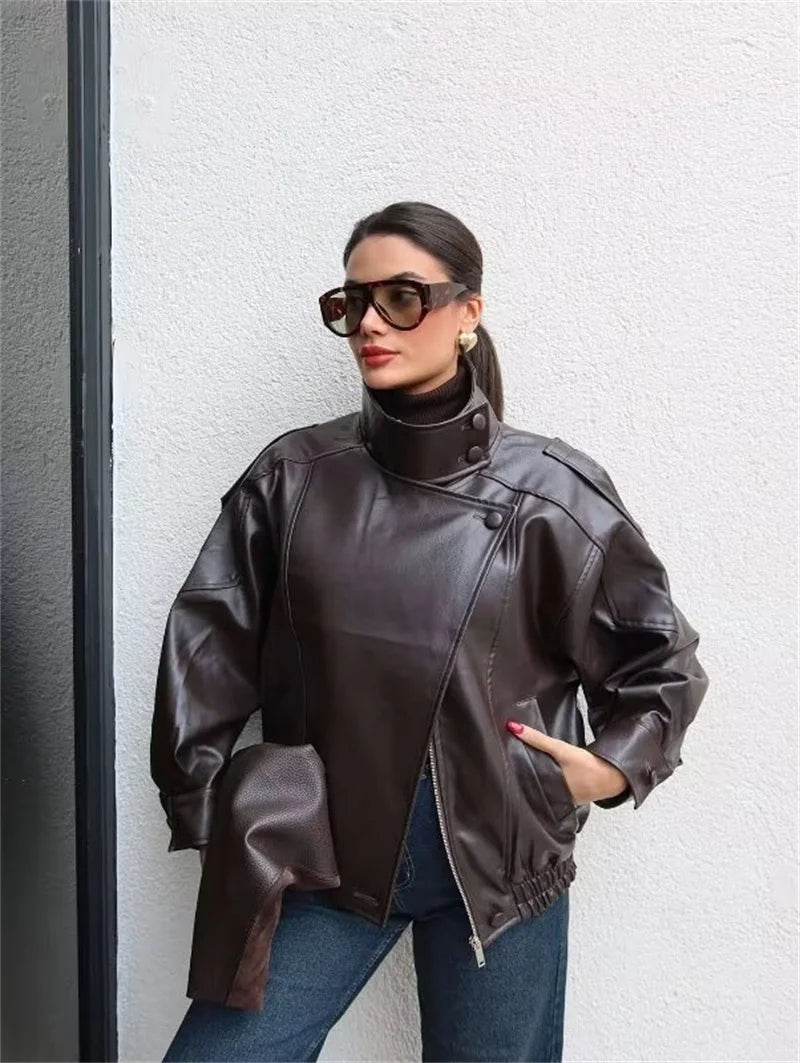 Veste femme automne 2025 nouveau noir à manches longues galets Faux cuir veste moto Style personnalité mode