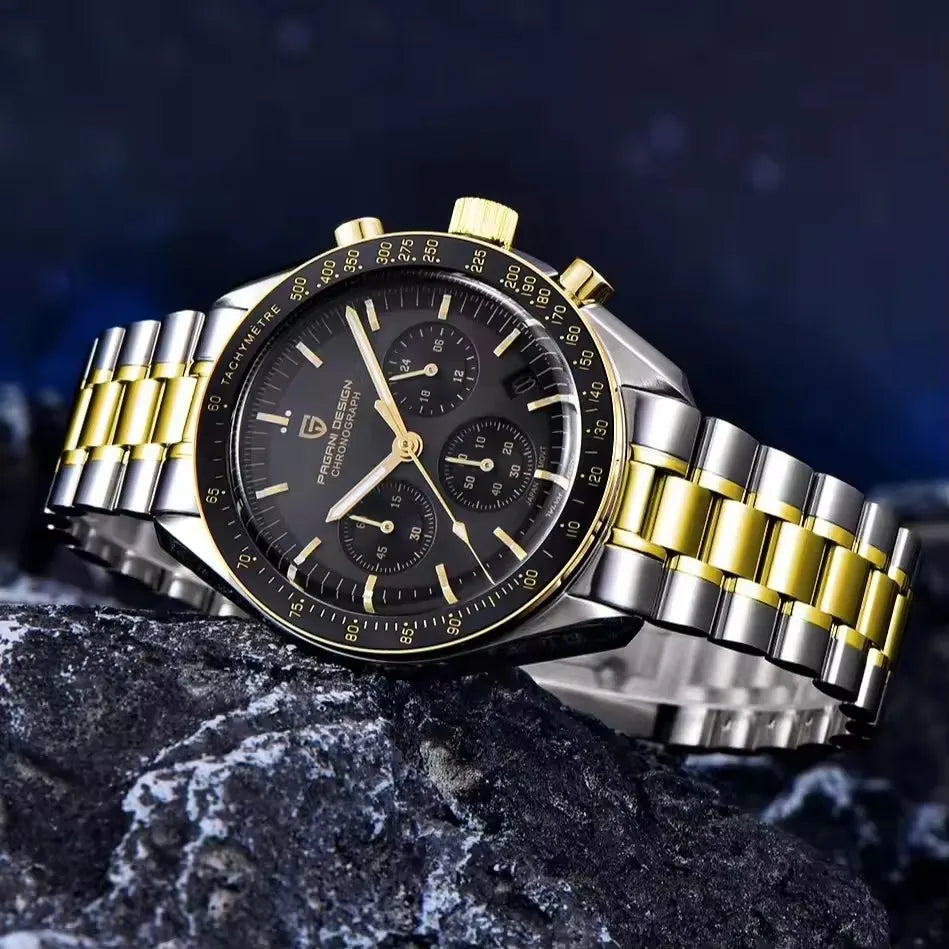 Montre à quartz de luxe pour hommes — chronographe VK63, miroir saphir AR, lumineuse, cadeau 2025