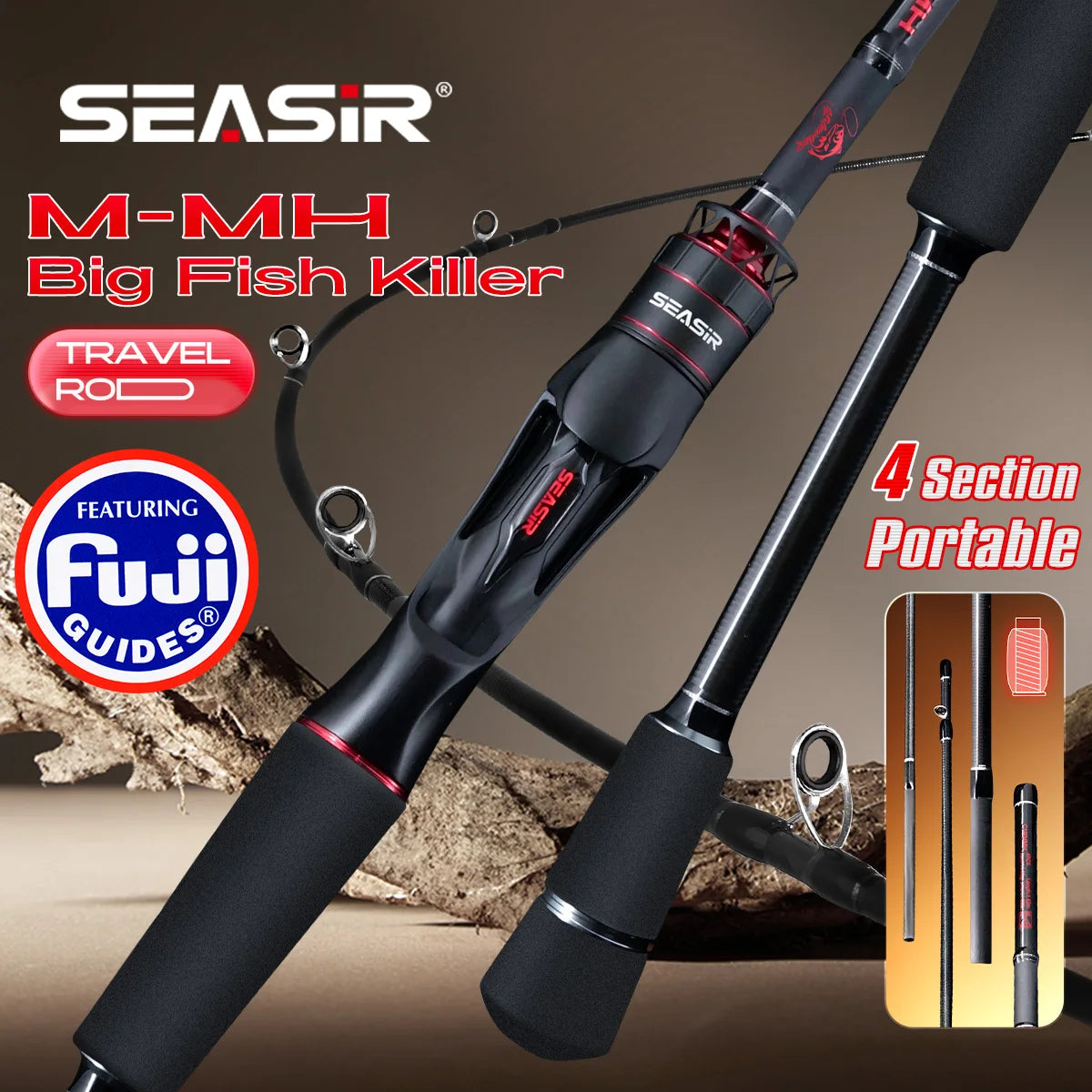 Seasir Salminus XF M/MH canne à pêche Spining & Casting FUJI O anneaux de guidage 1.83M glisser 7-9KG 4 pièces canne de voyage complète robuste