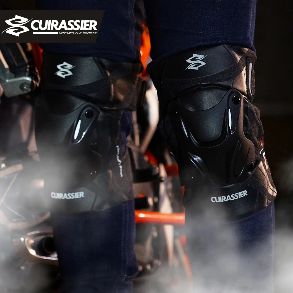 Cuirassier-Genouillères de protection pour motocross, genouillères de moto, protection MX, coussinets de course de coulée de nuit Équipement de moto avec coque renforcée et haute visibilité pour une conduite nocturne