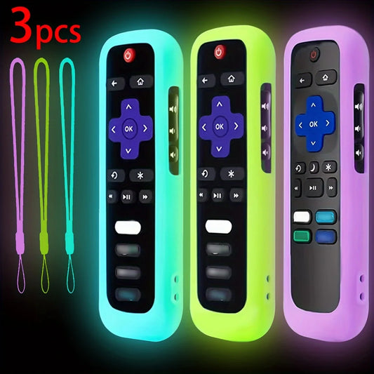 Juego de 1/2/3 piezas de funda de silicona luminosa para control remoto con cuerda, adecuada para control remoto de TV TCL Hisense Roku