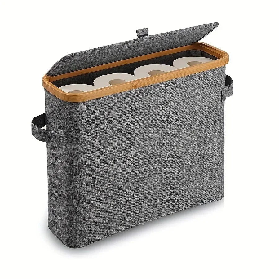 Bamboo Toilet Paper Holder with Lid - Freestanding Bathroom Organizer with Handle, Enclosed Tissue Storage Box