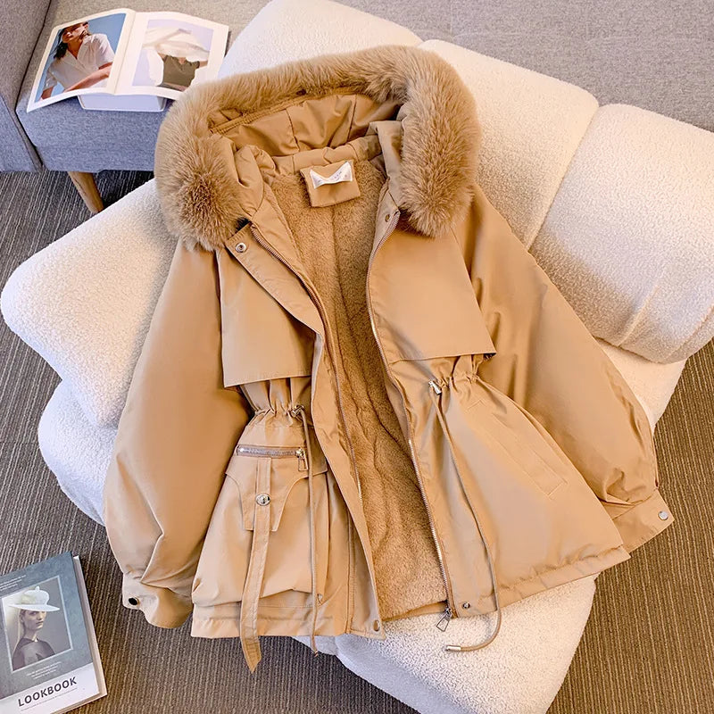Women's Smile Lined Hooded Down Jacket, Warm Winter Coat, Padded Wstring Parka, Korean Casual Streetwear, Female Outwear