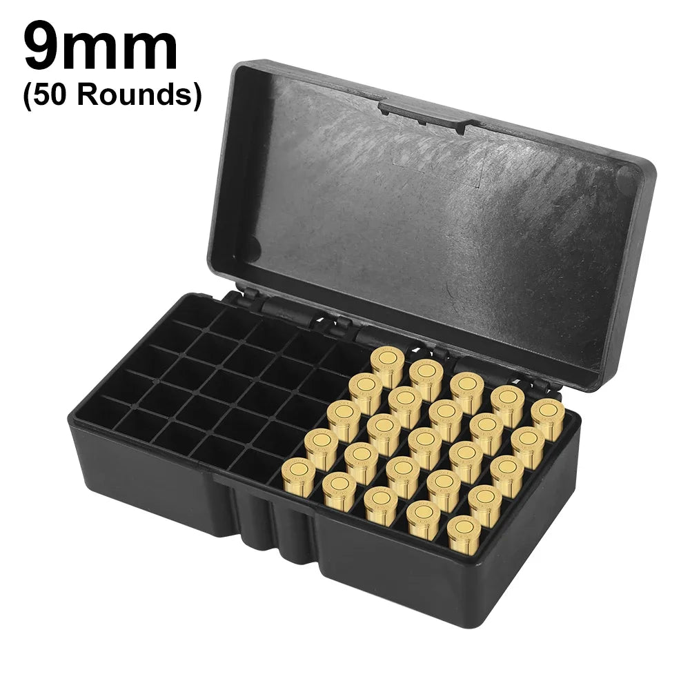 Boîte à balles tactique 50/100 cartouches, boîte de rangement de transport de munitions pour pistolet de 9mm, étui à balles dur rabattable, accessoire de chasse