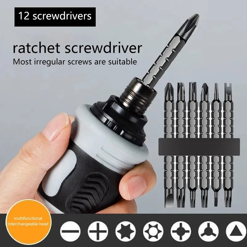 Nouveau jeu de tournevis à cliquet, tournevis à tête de radis de forme courte à double usage, tournevis à haute dureté, tournevis à économie de main-d'œuvre, outils de bricolage
