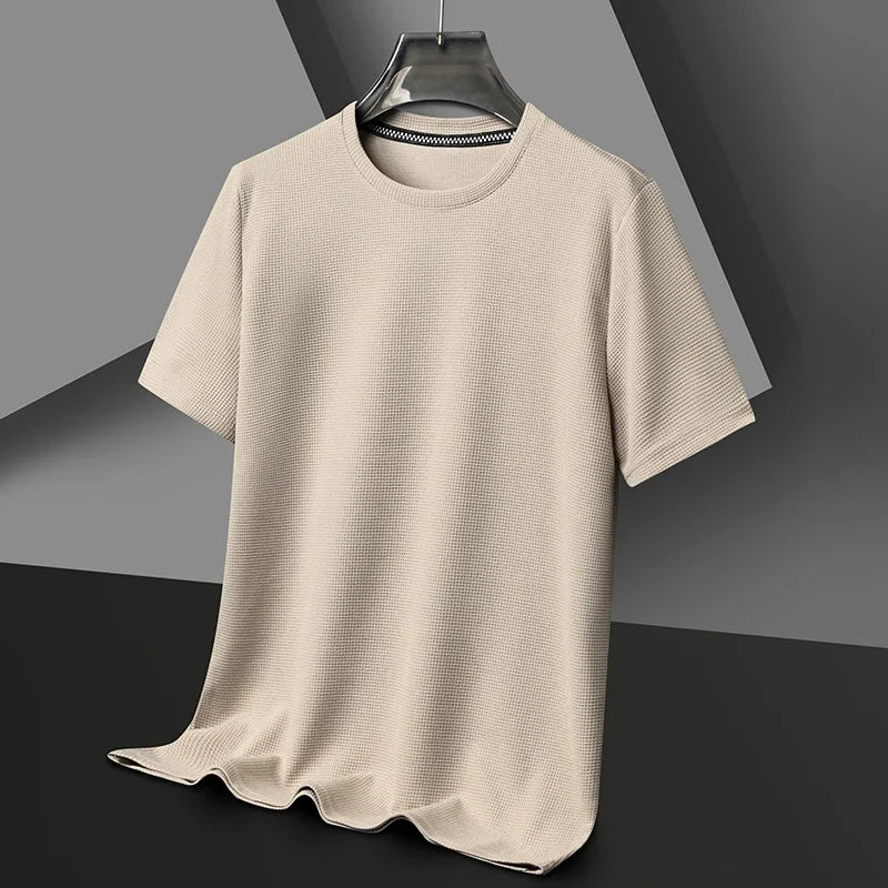 T-Shirt Gaufré Col Rond Homme — Nouveau Manches Courtes Été