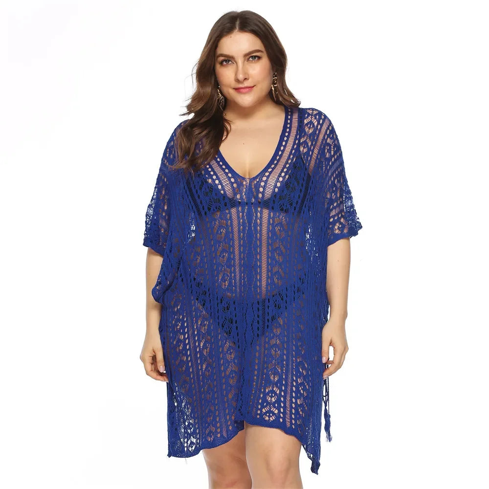 Grande taille Robe De Plage tunique maille unie Bikini couvrir maillot De Bain vêtements De Plage amples maillots De Bain pour les femmes Robe Robe De Plage