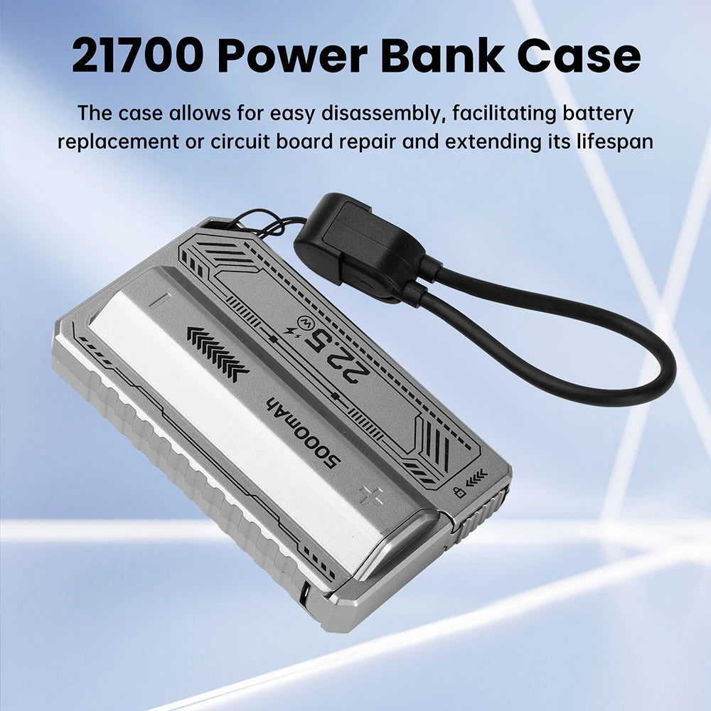 Boîtier de batterie externe 21700 PD 20W, charge rapide, câble intégré, batterie externe détachable, boîtier de batterie DIY (sans batterie)