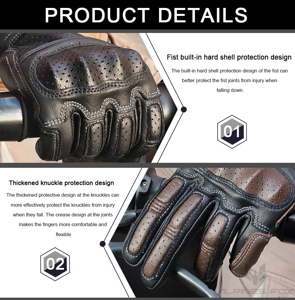 Gants moto en cuir marron vintage pour homme — certification CE, écran tactile, motocross, course