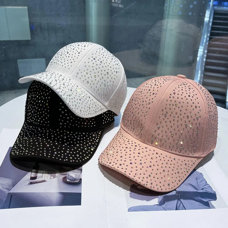 Gorra de béisbol de strass para hombres y mujeres, de algodón, diamantes, Snapback Hip Hop, visera exterior, sombreros para el sol