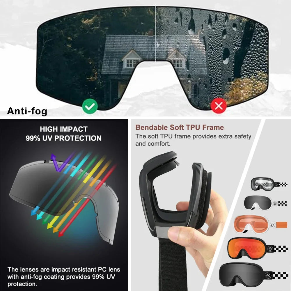 BOLLFO Vintage Photochromic Motorcycle Goggles Motocross Riding Gear UV400 Anti-Fog Ski Snowmobile Snowboard Goggles