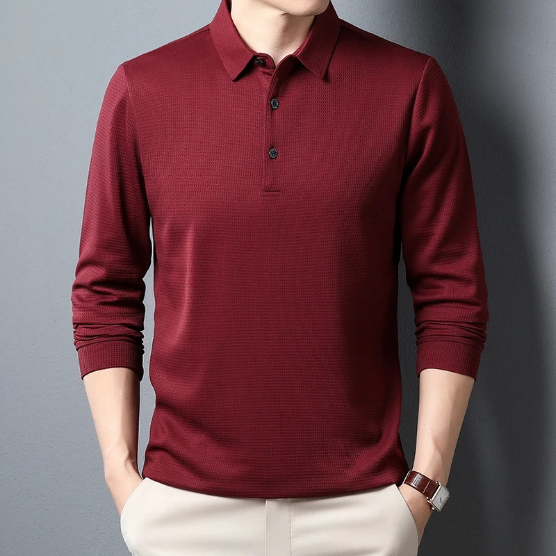 Men's Long Sleeve Casual Business Polo, Comfortable Summer T-Shirt