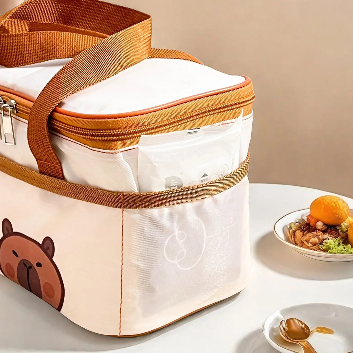 Fiambrera térmica de capibara bonito para estudiantes y niños, bolsa térmica portátil de gran capacidad a prueba de fugas para alimentos, nevera reutilizable para picnic